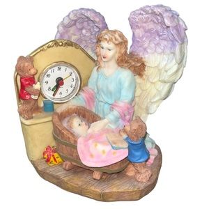 Roman Seraphim Classic Angel and Baby Figurine with Clock!